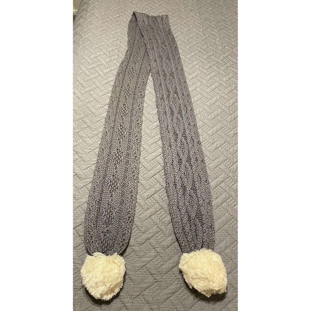 Aran Pom Pom Knit Scarf Patrick Francis Irish 65.5 inches in length